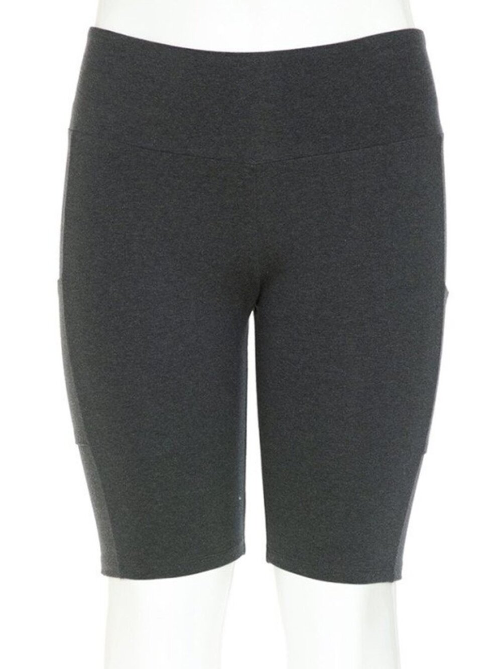 WOMEN PLUS POCKET HIGH WAIST KNIT COTTON BIKE SHORTS W/POCKETS 1X-3X CHARCOAL